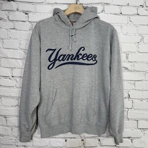 Vintage NIKE TEAM New York Yankees Baseball Hoodie Gray M Center Swoosh Y2K Rare